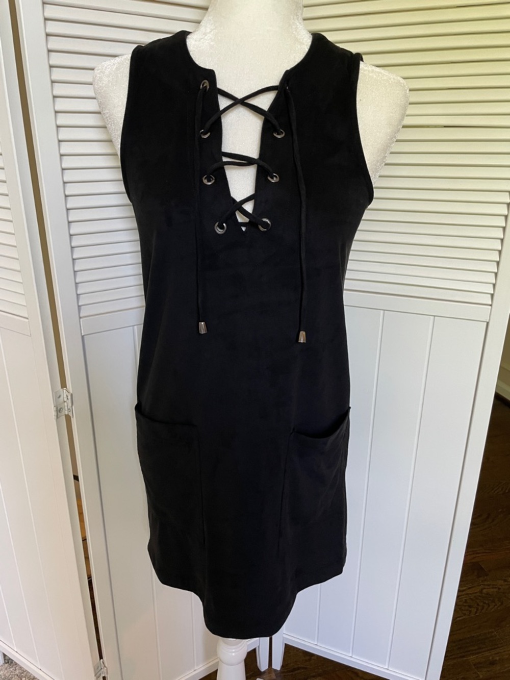 Faux Suede Black Lace-Up Pocket Mini Dress shift dress forever 21